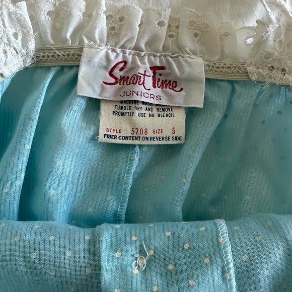 Vintage 1970s Smart Time Juniors Blue Dotted Maxi Dress - Picture 3 of 6